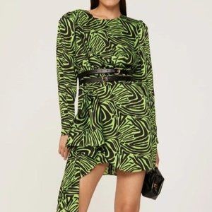 Rent the runway size 4 low cut ronny kobo zebra print green dress ruffle animal